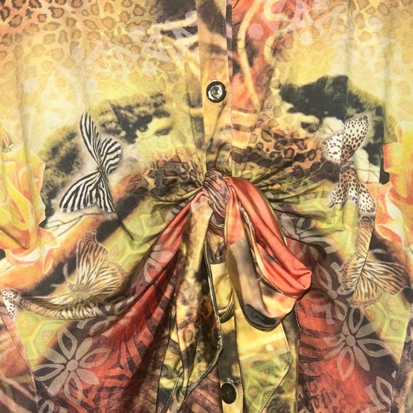 BOHO CHIC Y2K STYLE FRONT KNOT BUTTON DOWN WOMAN'S TOP SIZE Large - Picture 3 of 8